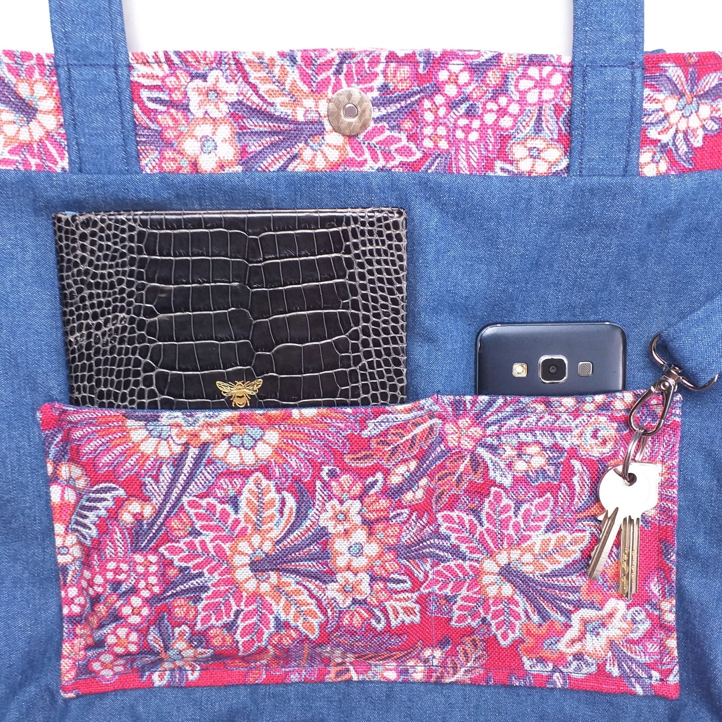 Deluxe Tote Bag - Two Tone Red Floral