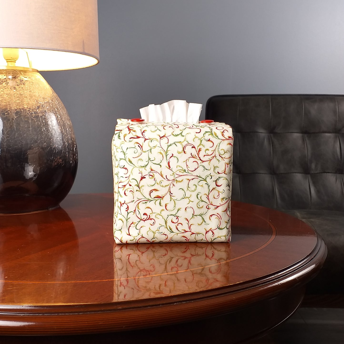 Cube Fabric Tissue Box Cover - Christmas Filigree Design