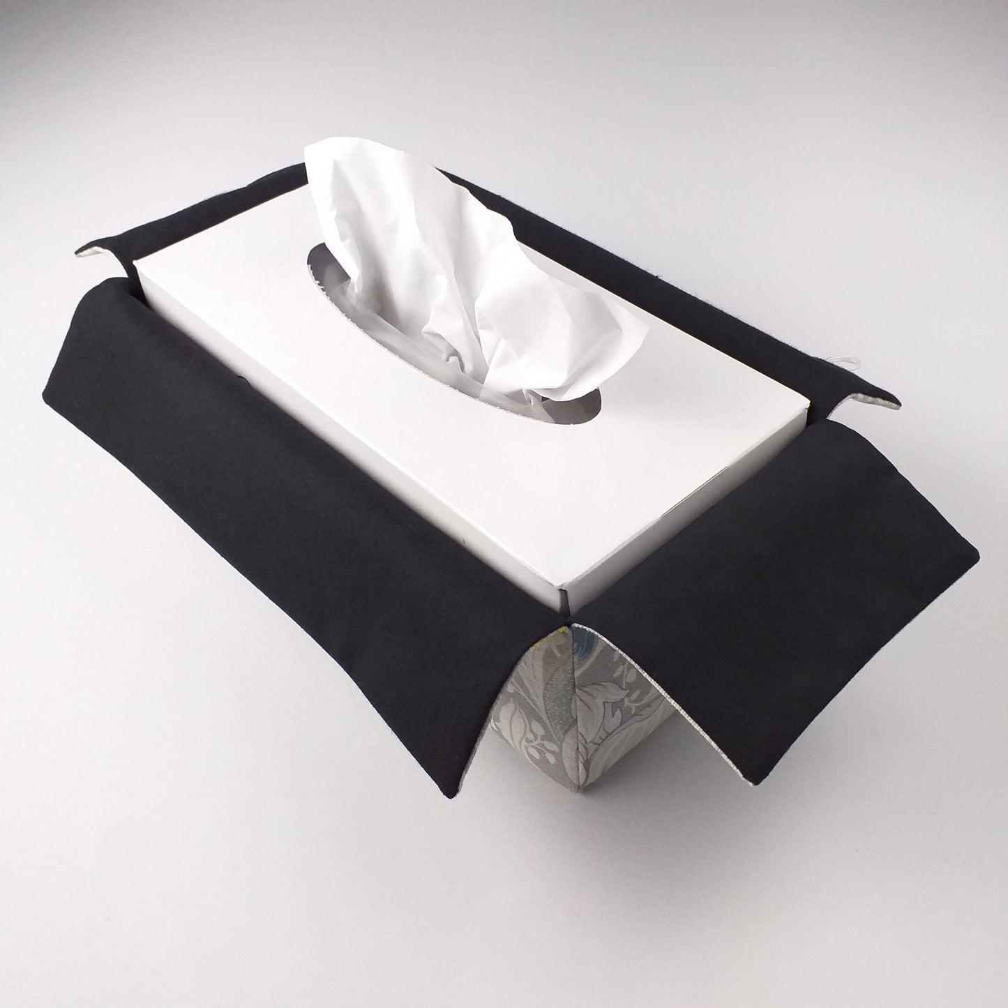 Rectangular Fabric Tissue Box Cover - Magnolia White & Grey