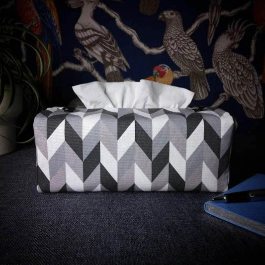 Rectangular Fabric Tissue Box Cover - Grey Herringbone