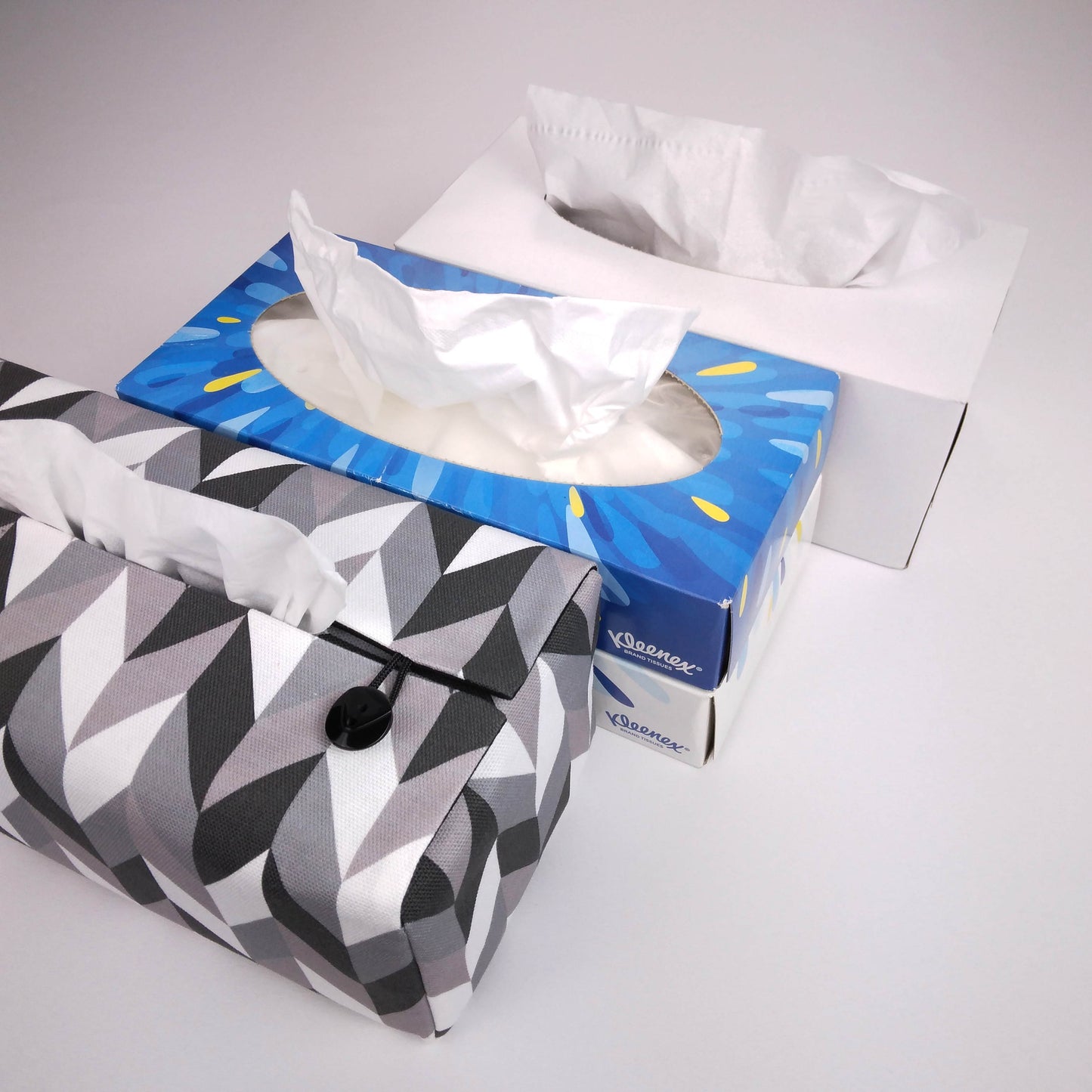 Rectangular Fabric Tissue Box Cover - Grey Herringbone