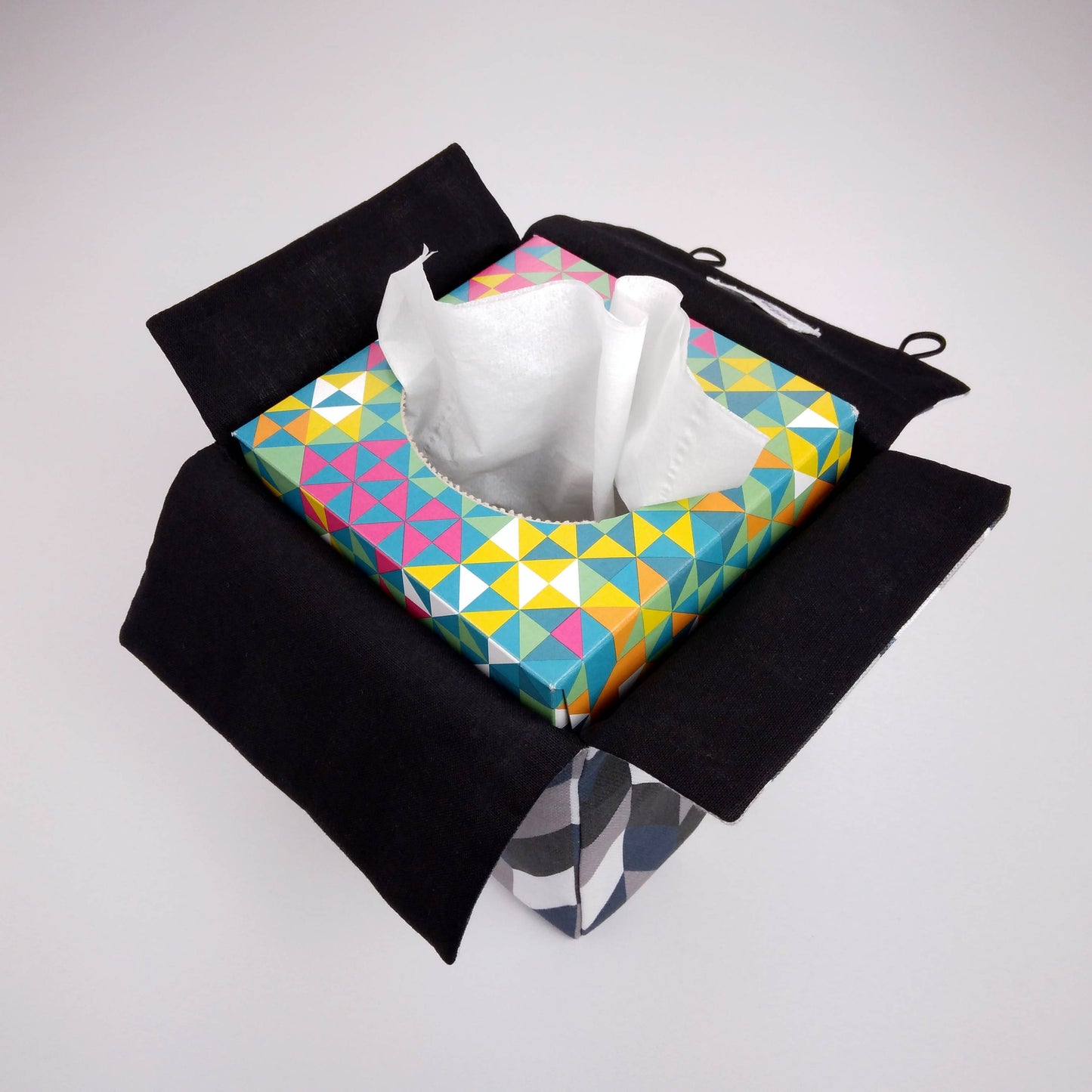 Cube Fabric Tissue Box Cover - Blue Herringbone