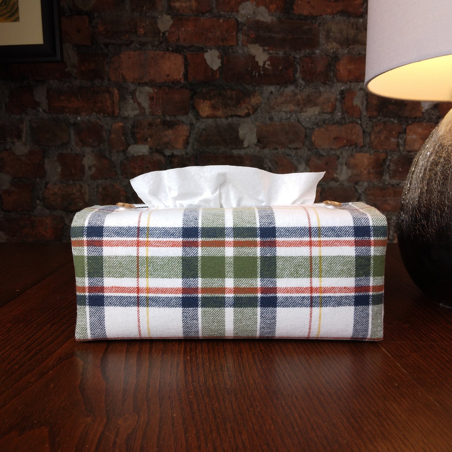Rectangular Fabric Tissue Box Cover - Green Plaid
