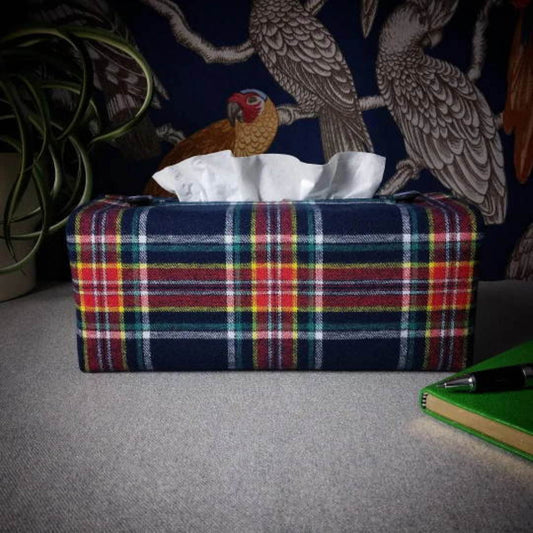Rectangular Fabric Tissue Box Cover - Navy Orange Plaid