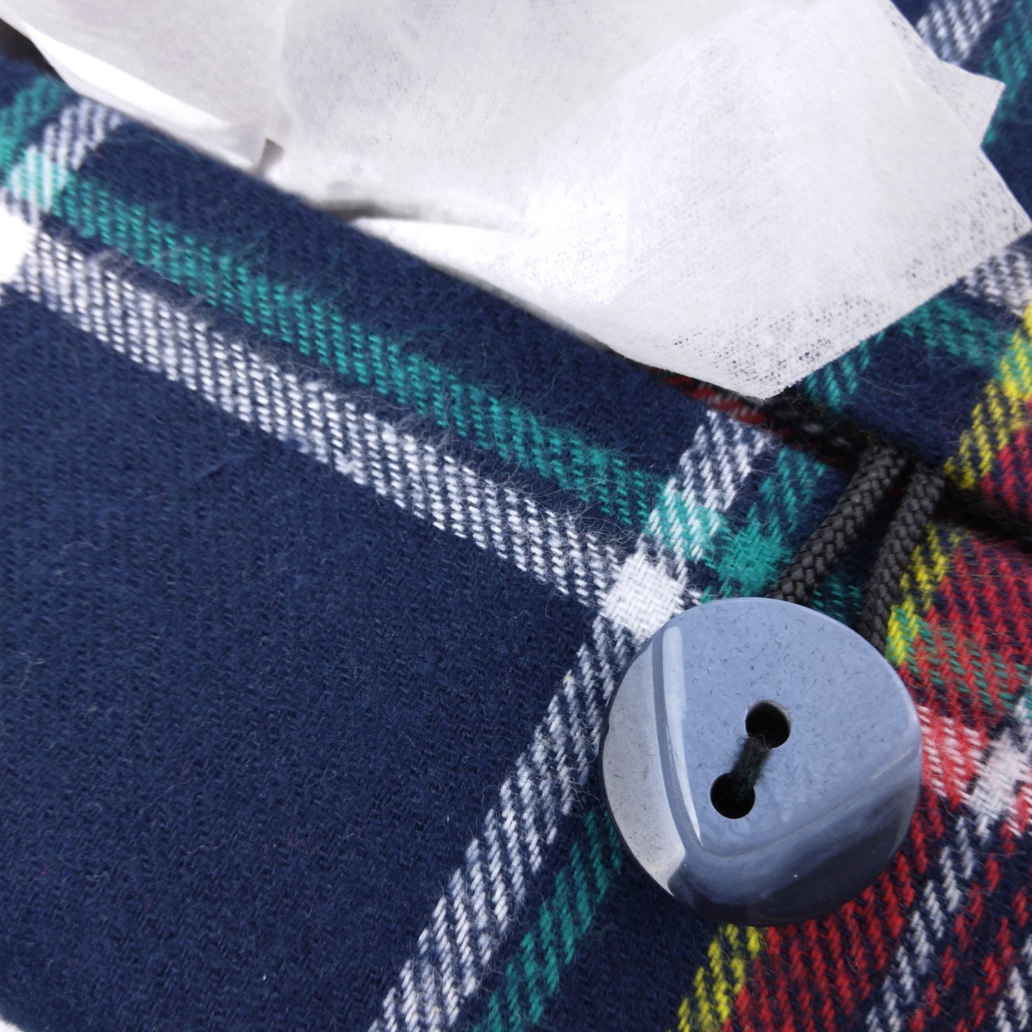 Rectangular Fabric Tissue Box Cover - Navy Orange Plaid