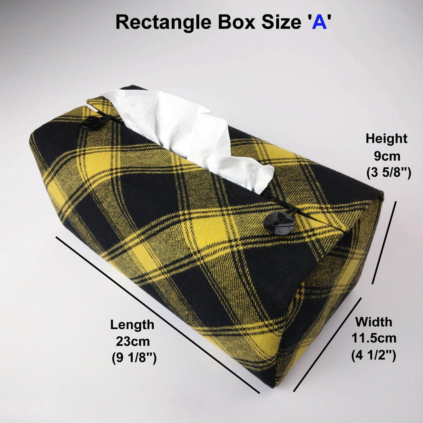 Rectangle tissue box cover with black and yellow plaid pattern