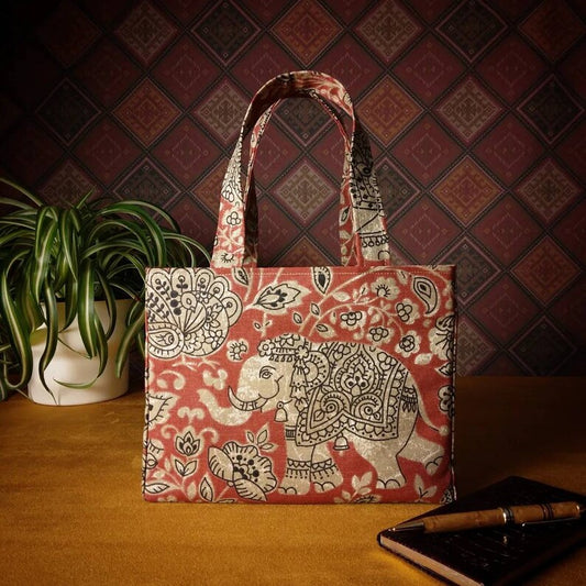 Mini Tote Bag - Elephants on Red