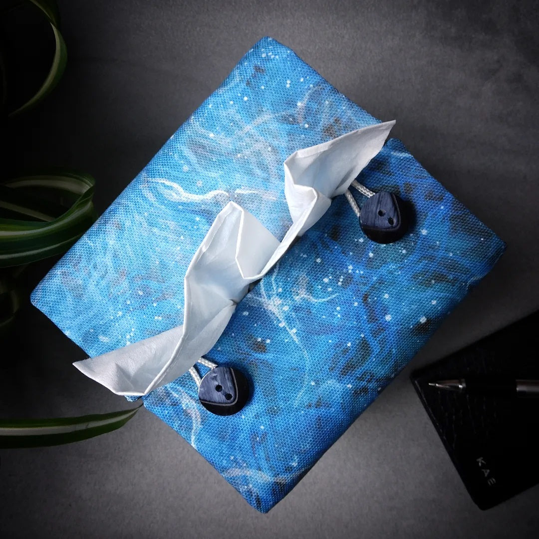 Cube Fabric Tissue Box Cover - Dark Blue Nebula Print