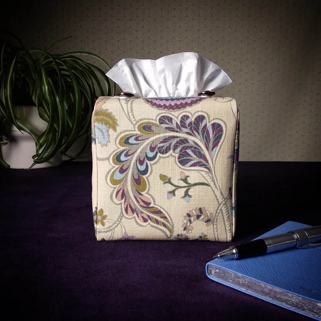 Square tissue box cover with multi colour floral pattern