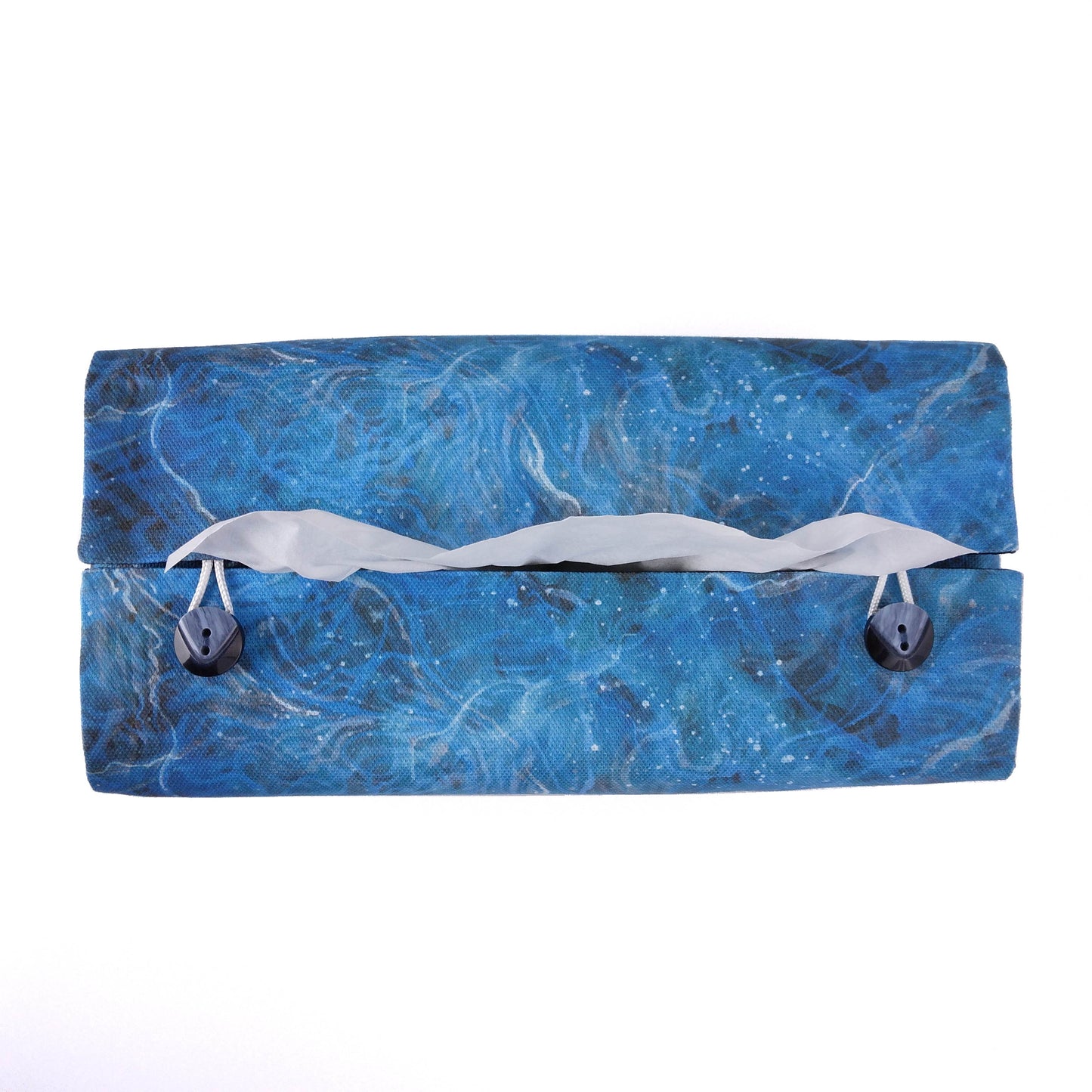 Rectangular Fabric Tissue Box Cover - Dark Blue Nebula Print