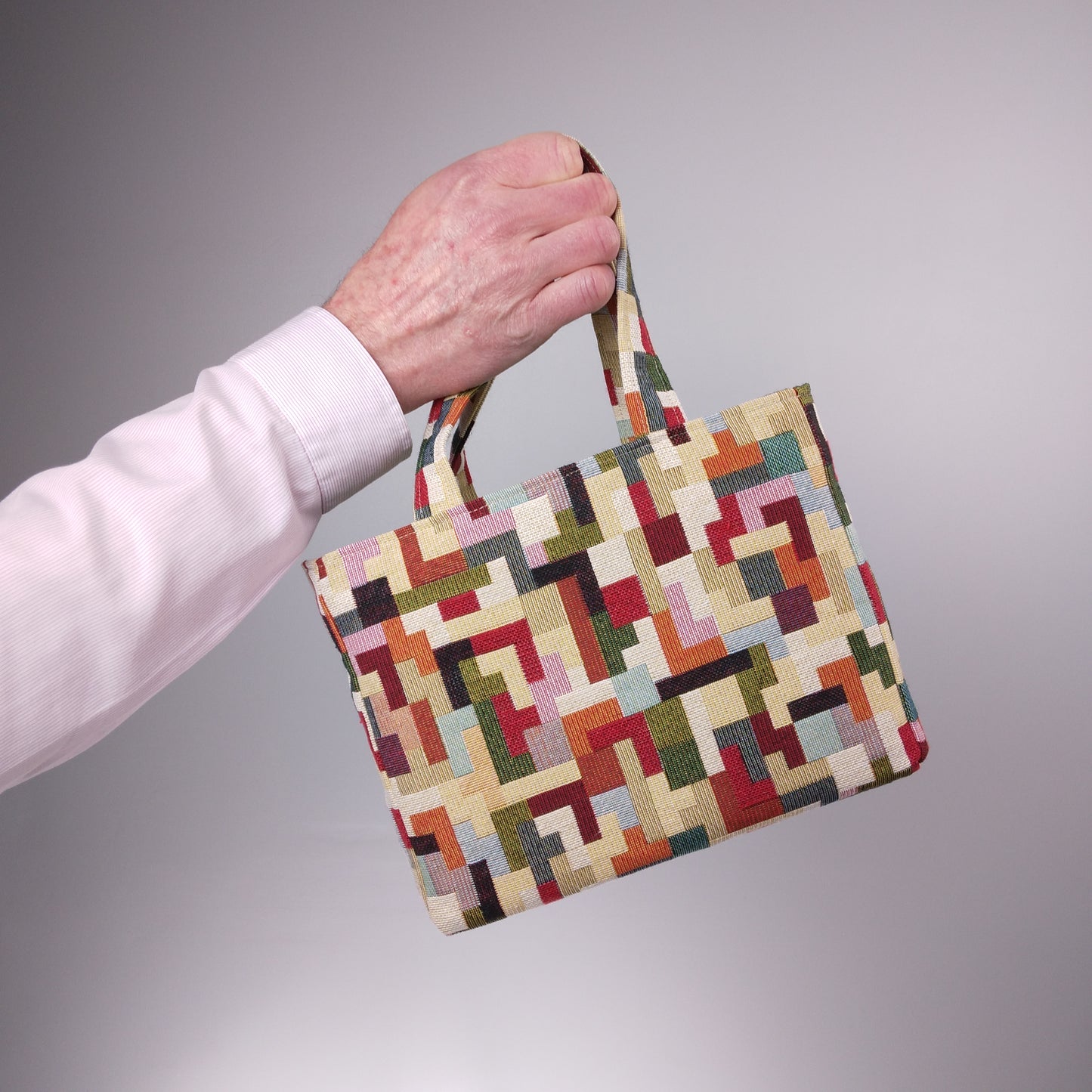 Mini tote bag with multi-colour small blocks design