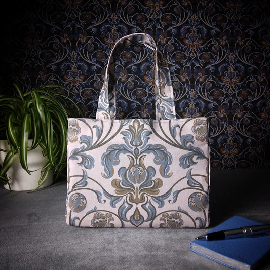 Mini Tote Bag - Baroque Style Floral on Taupe