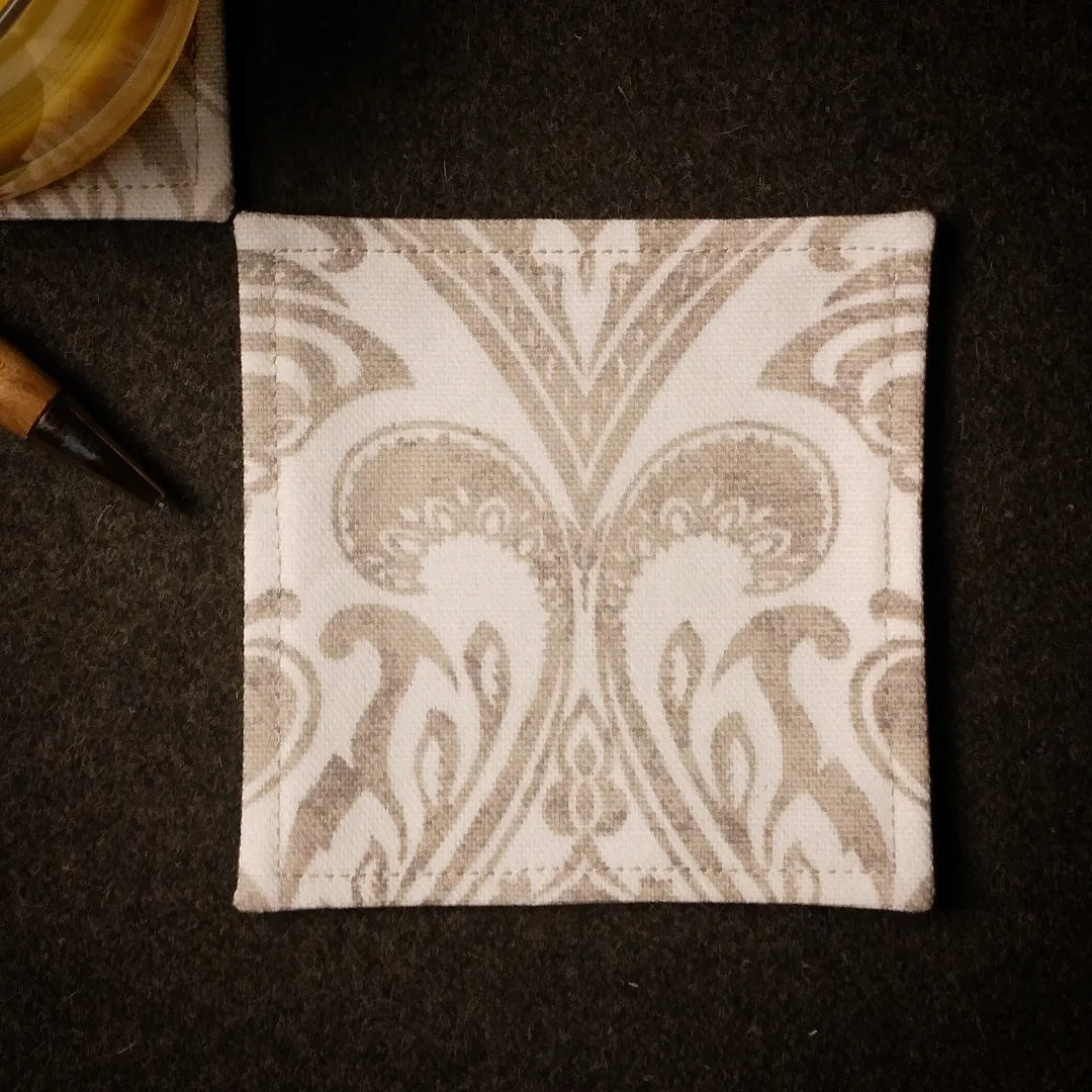 Square Fabric Coaster Set of 2 - Natural Damask Print