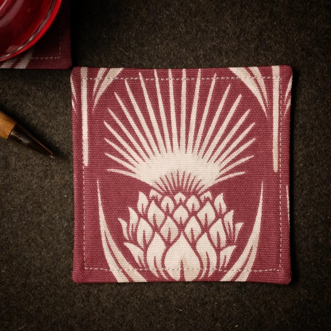 Square Fabric Coaster Set of 2 - Garnet Thistle