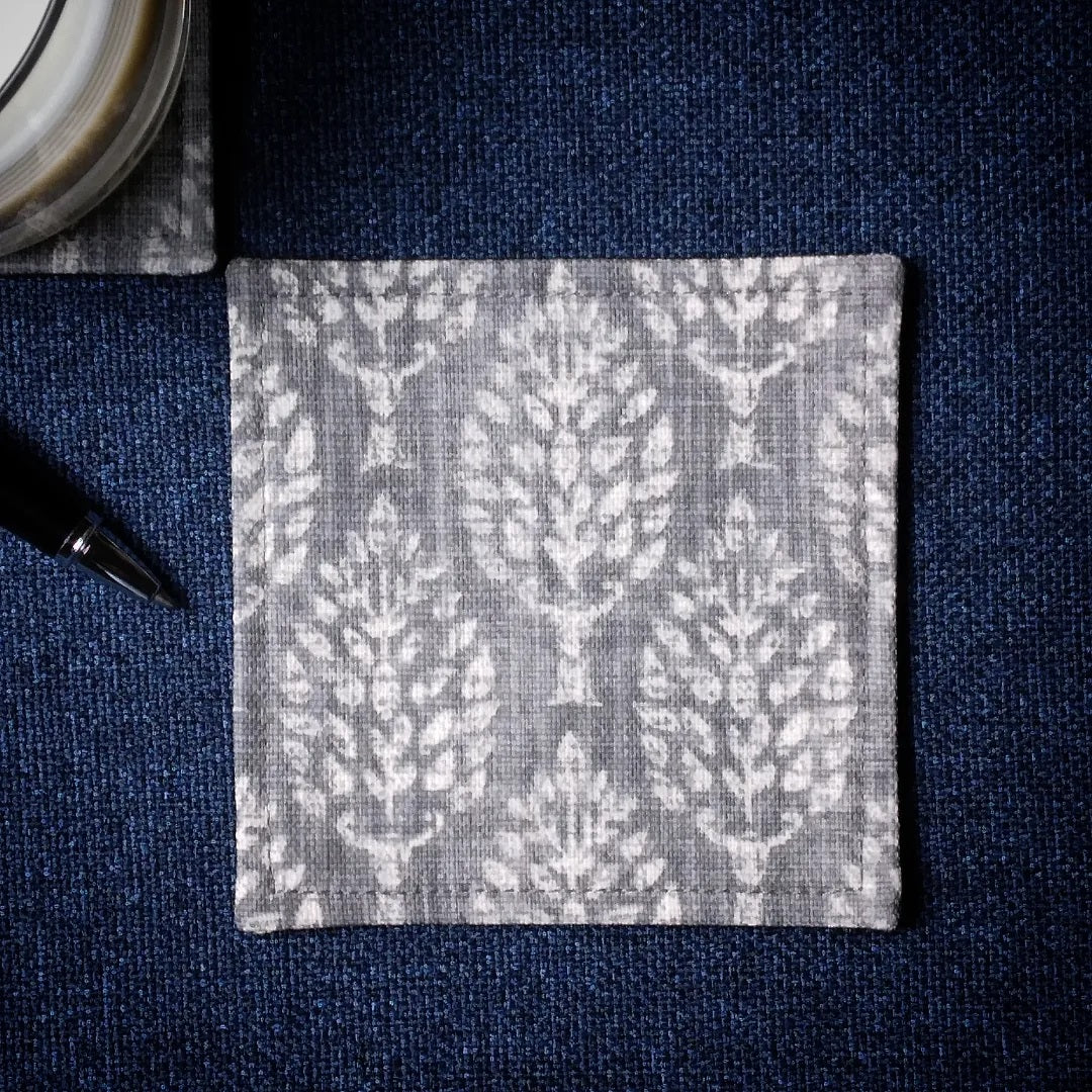 Square Fabric Coaster Set of 2 - Poplar Trees on Grey