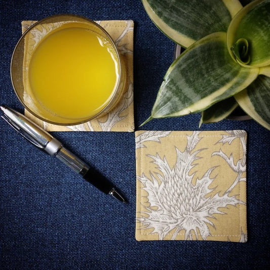 Square Fabric Coaster Set of 2 - Yellow Thistle