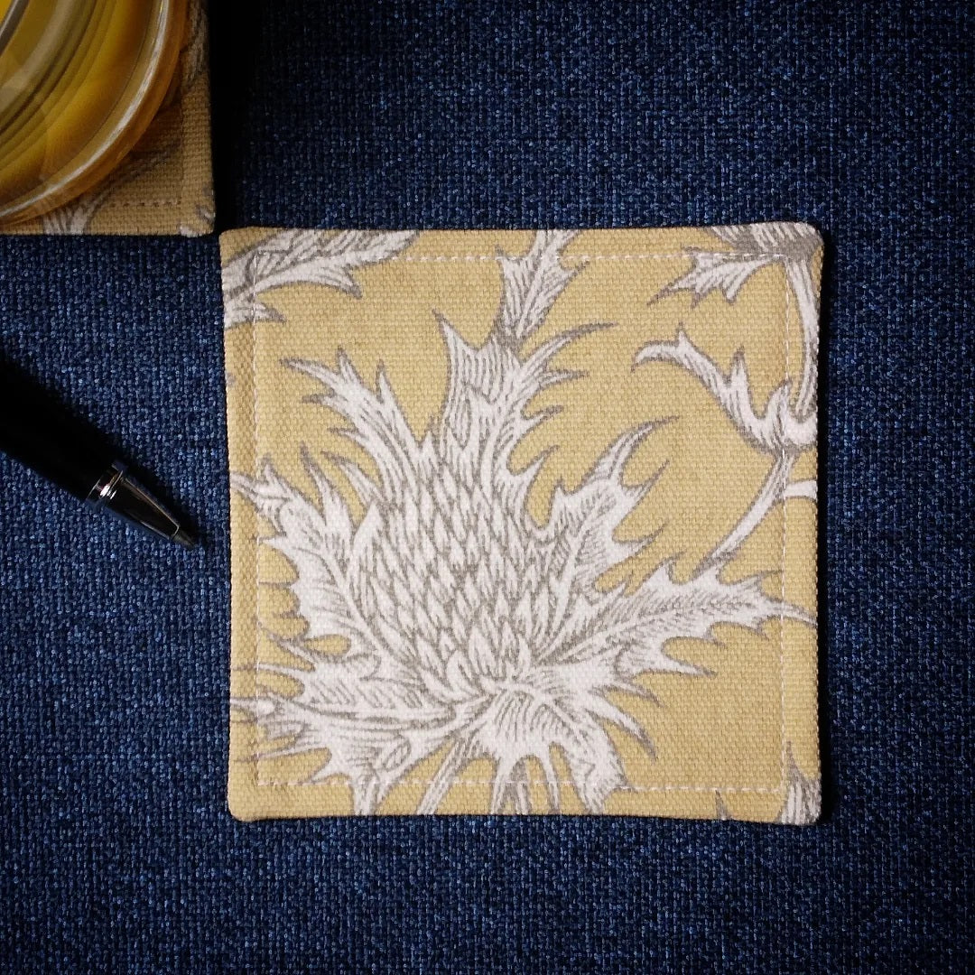 Square Fabric Coaster Set of 2 - Yellow Thistle