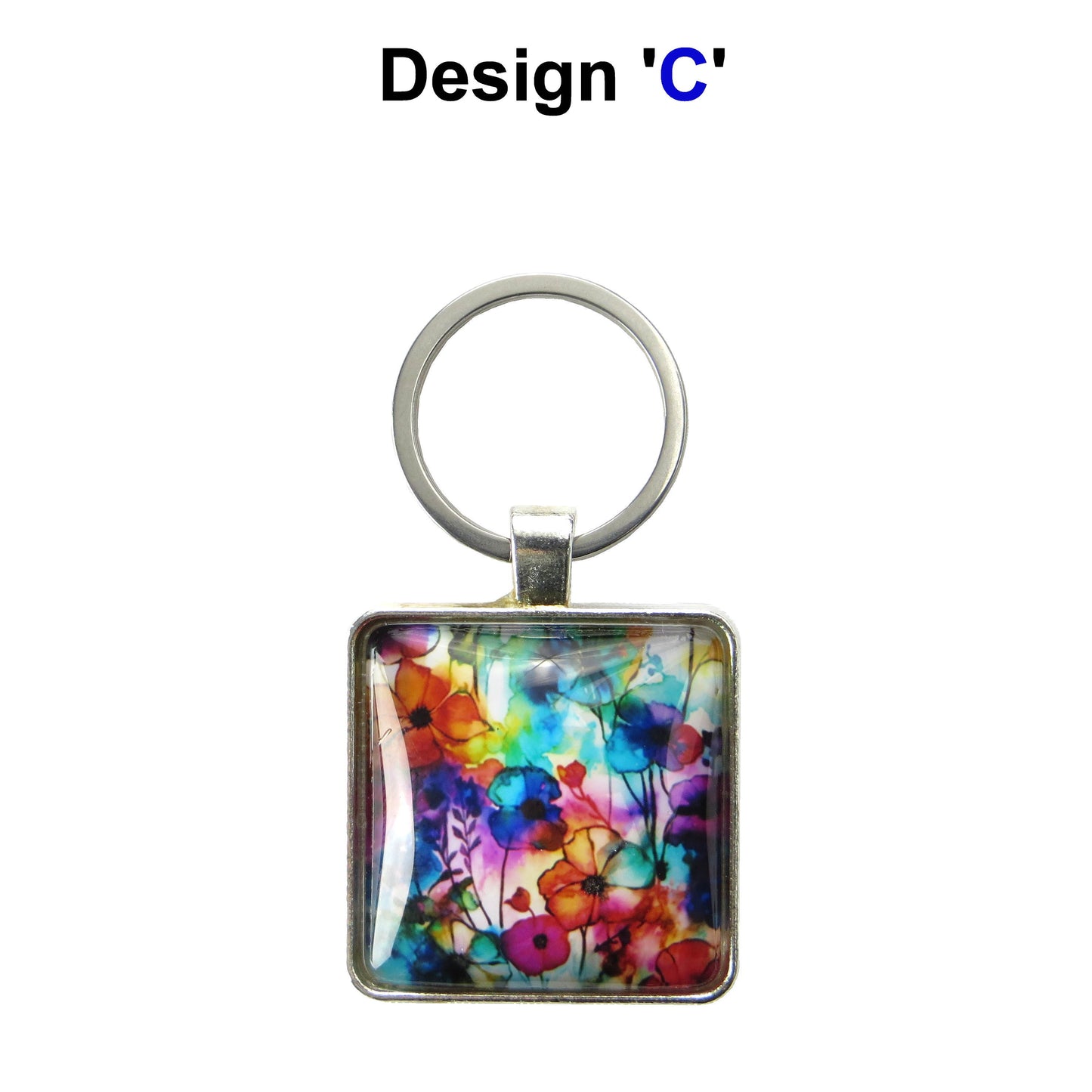 Keyring with a colourful glass domed image