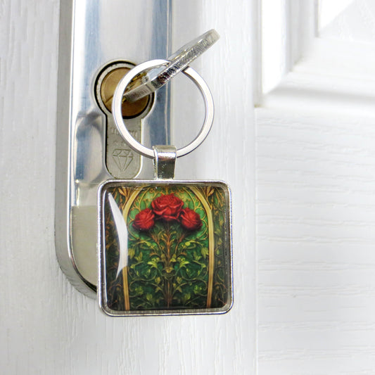 Keyring with a colourful glass domed image