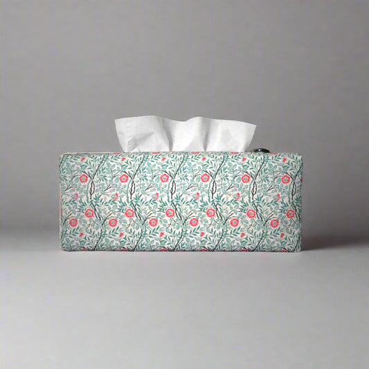 Rectangle tissue box cover with red flowers and green vines