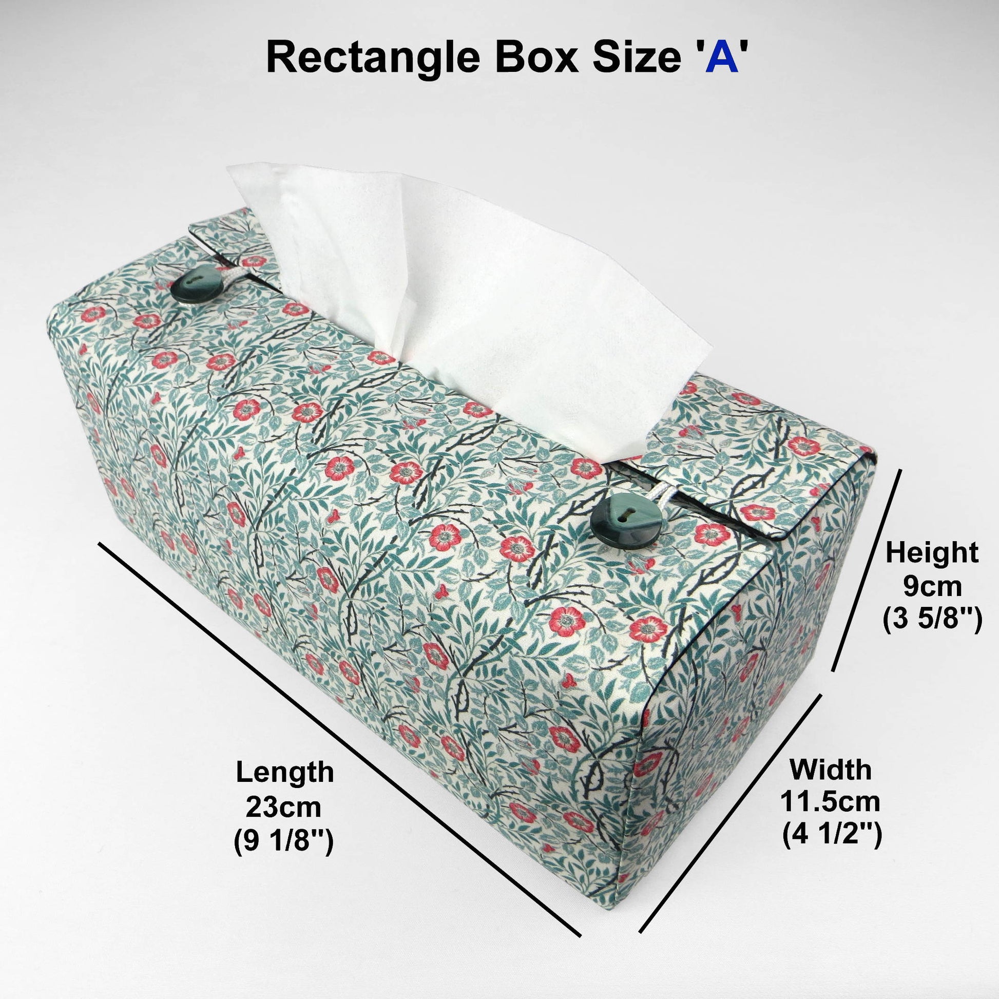 Rectangle tissue box cover with red flowers and green vines