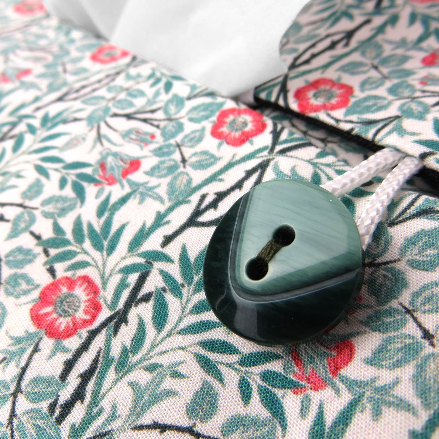Rectangle tissue box cover with red flowers and green vines