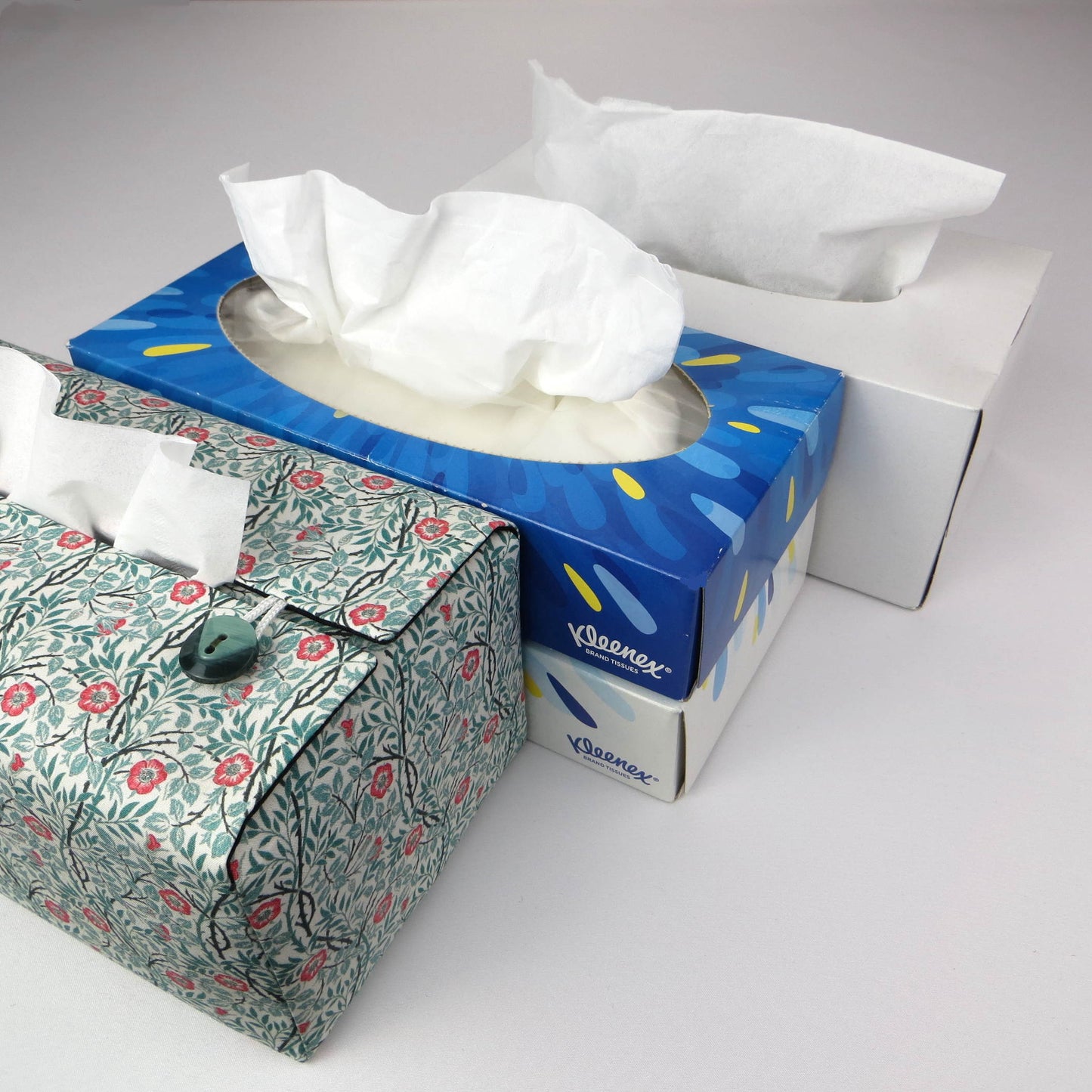 Rectangle tissue box cover with red flowers and green vines