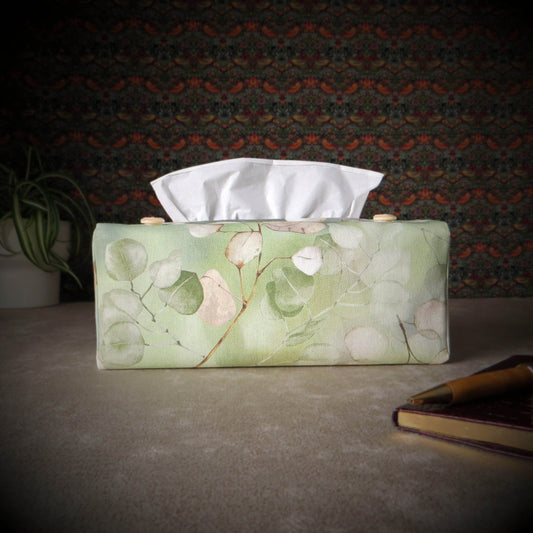 Rectangular Fabric Tissue Box Cover - Lunaria Leaves on Green