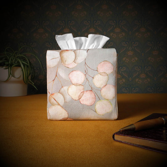 Cube Fabric Tissue Box Cover - Lunaria Leaves on Brown