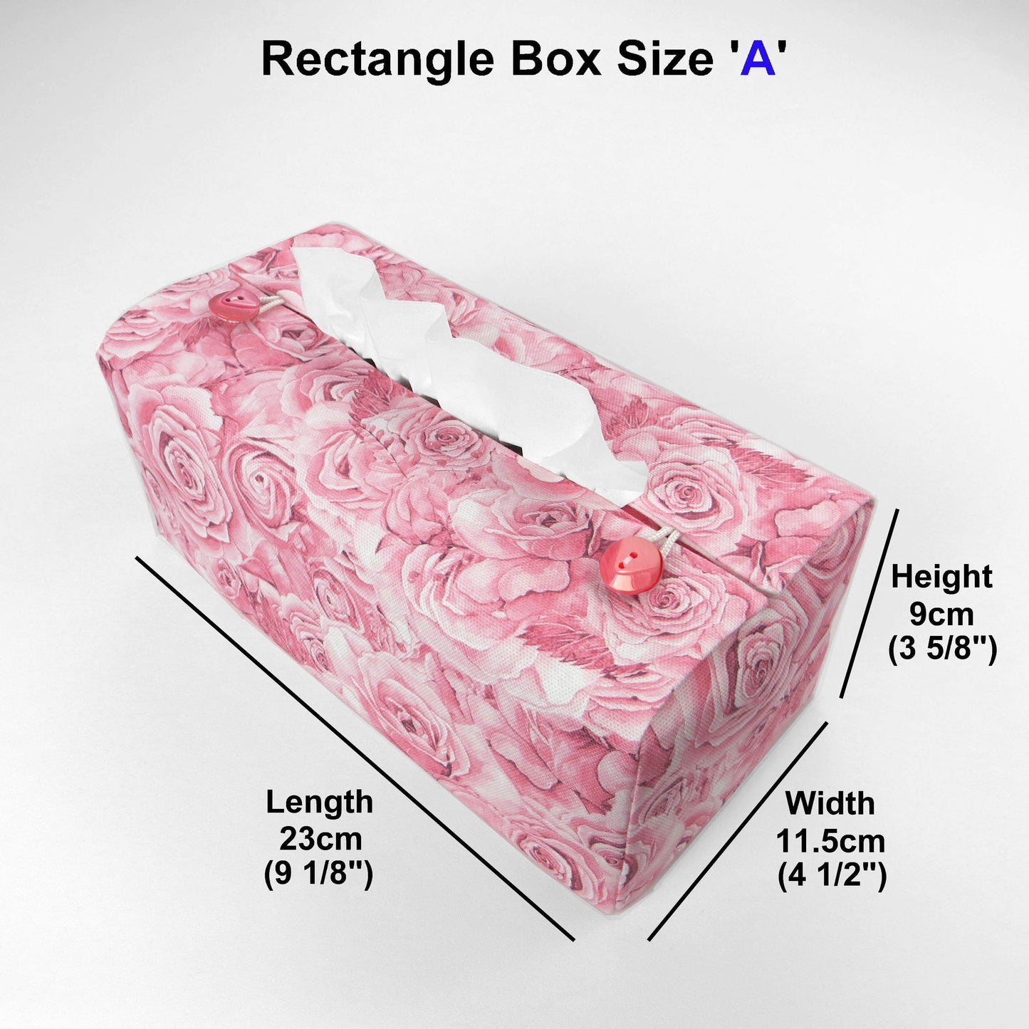Cotton rectangle tissue box cover with pink roses with white accent