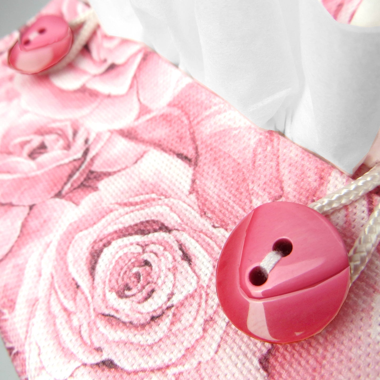 Cotton square tissue box cover with pink roses and white accent
