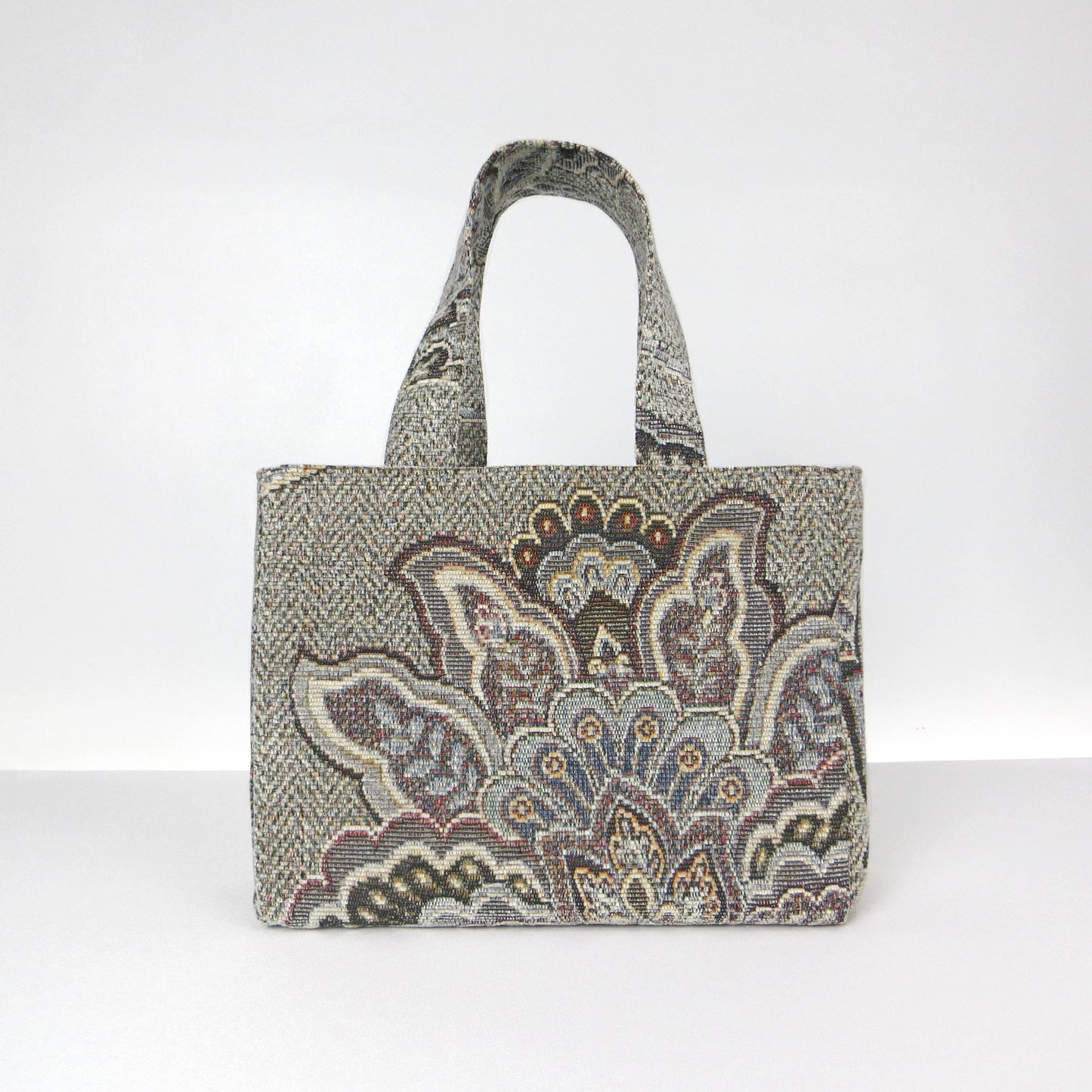 Mini Tote Bag - Blue and Grey Floral Design