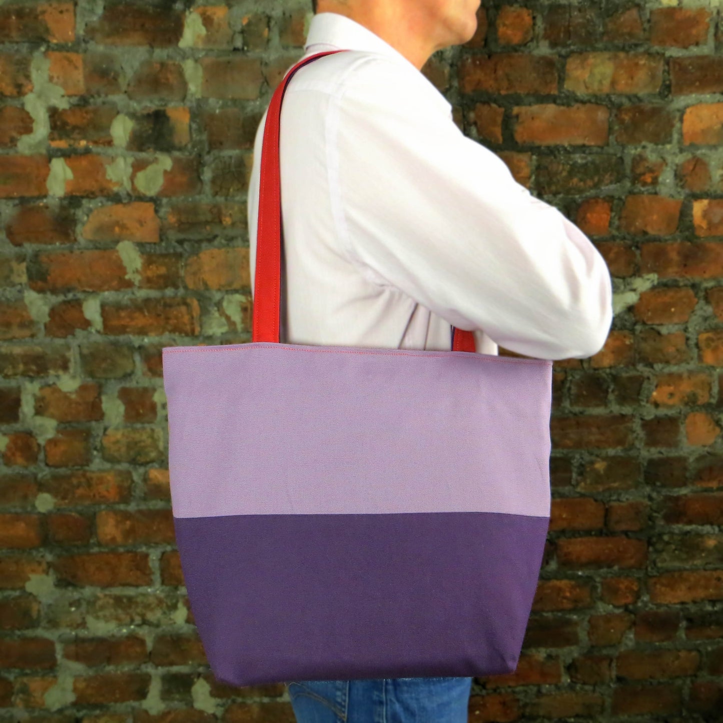 Large cotton tote bag with two vibrant colours on each side
