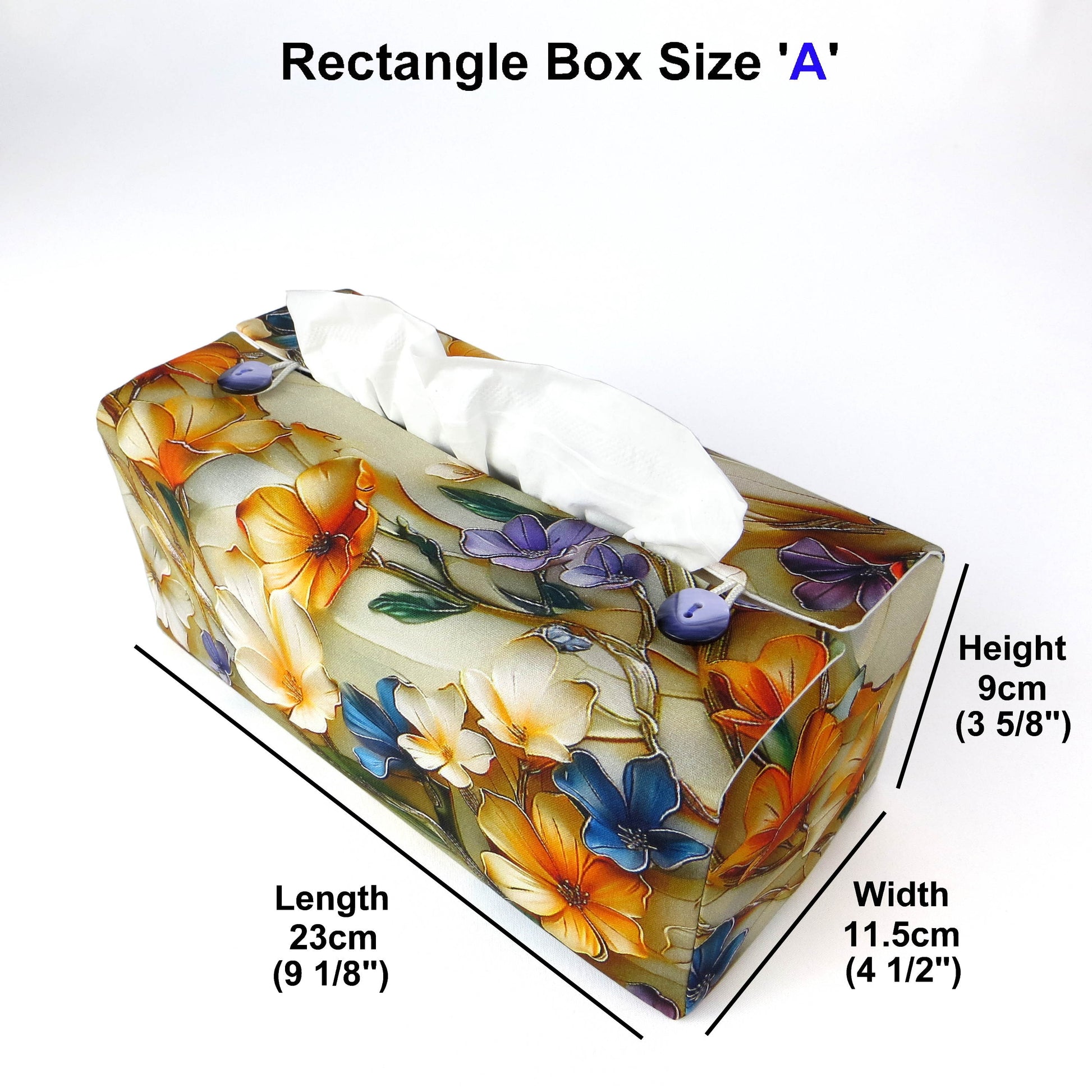 Rectangular tissue box cover with a multi-colour floral pattern