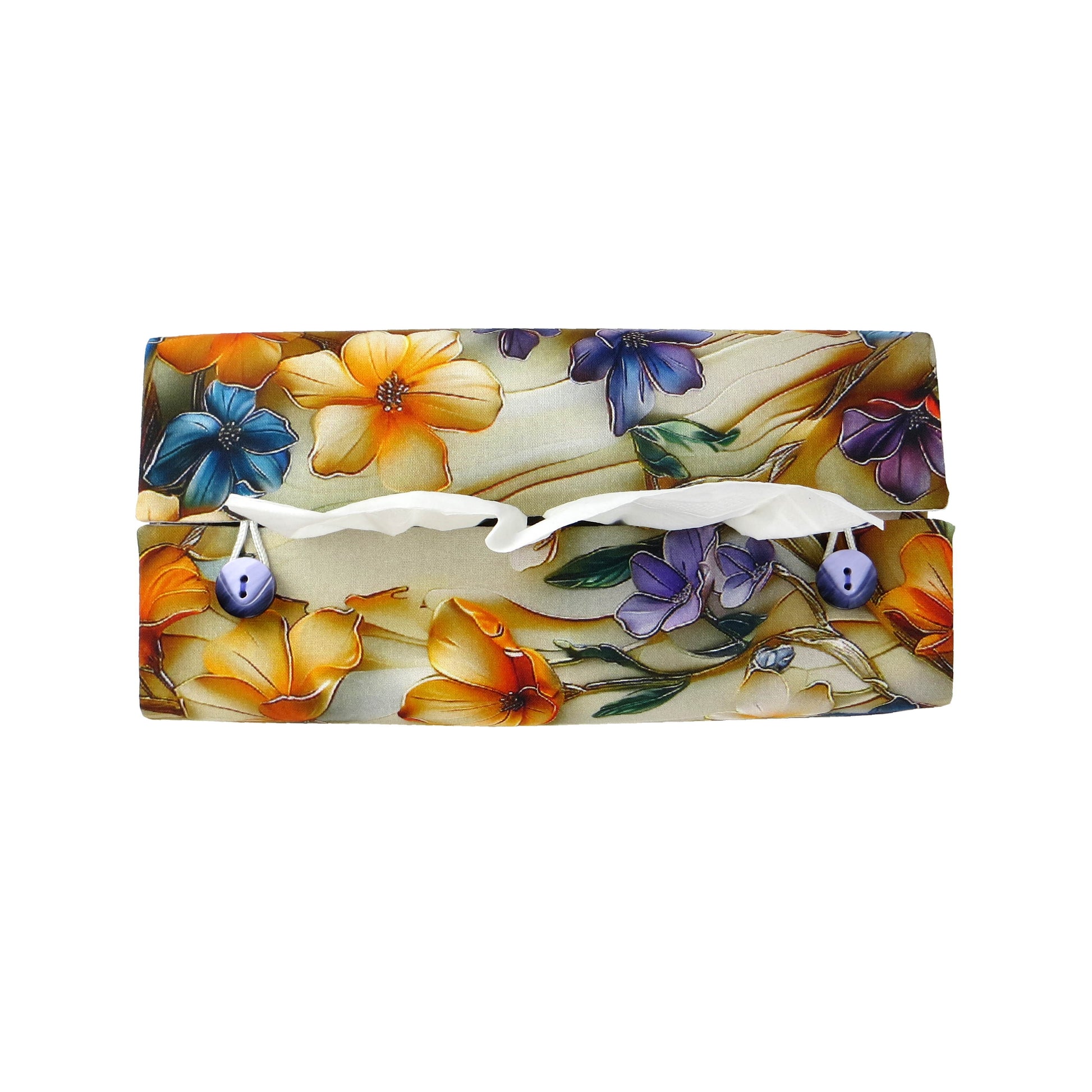 Rectangular tissue box cover with a multi-colour floral pattern