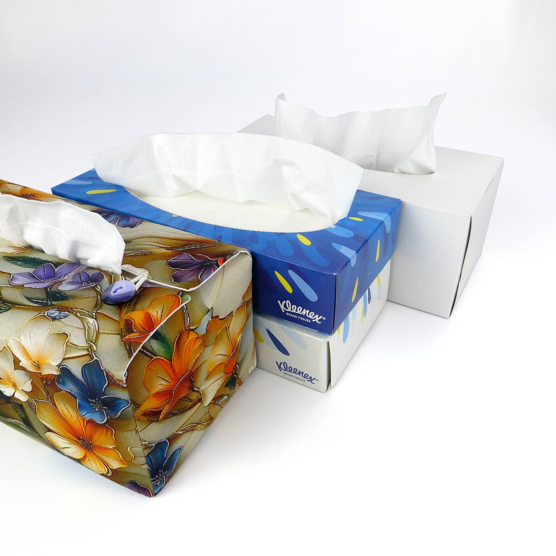 Rectangular tissue box cover with a multi-colour floral pattern