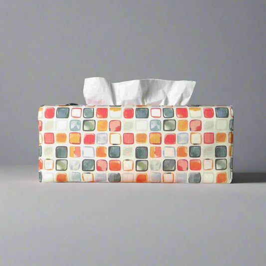 Cotton rectangle tissue box cover with multicoloured watercolour-style squares