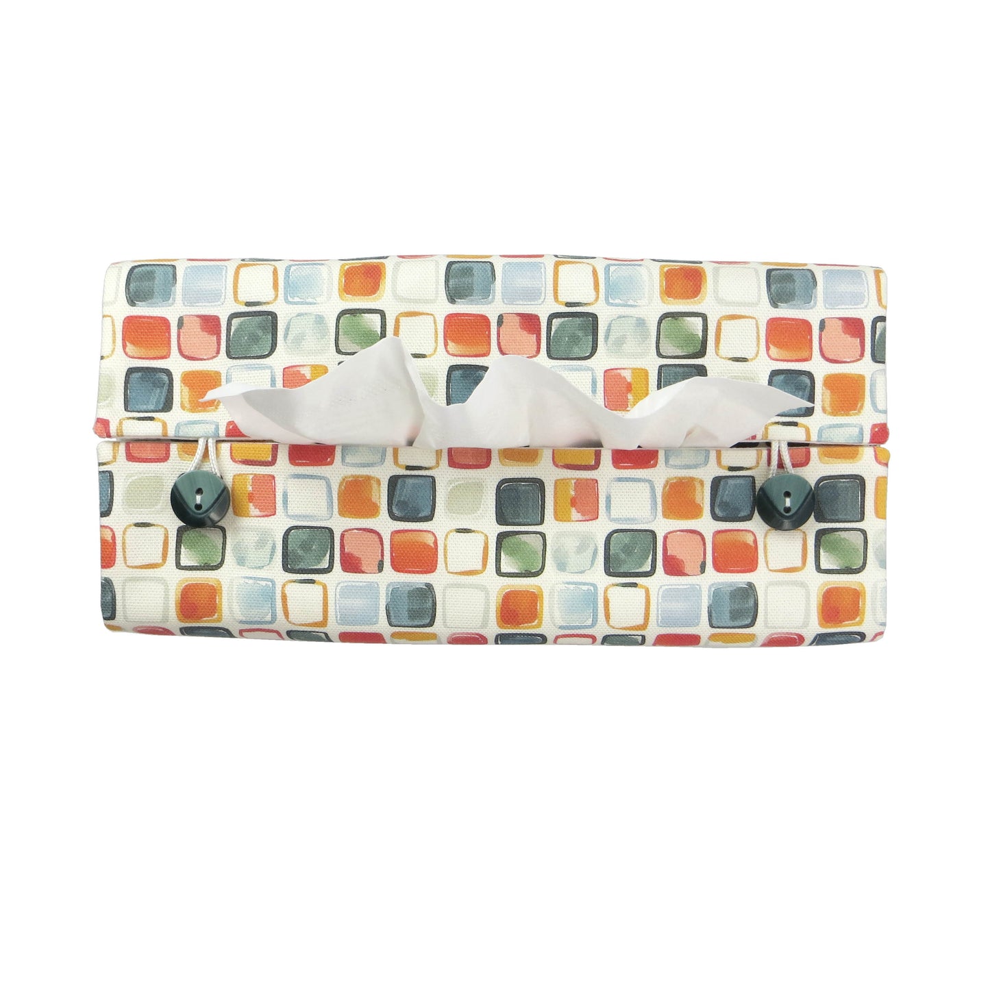 Cotton rectangle tissue box cover with multicoloured watercolour-style squares