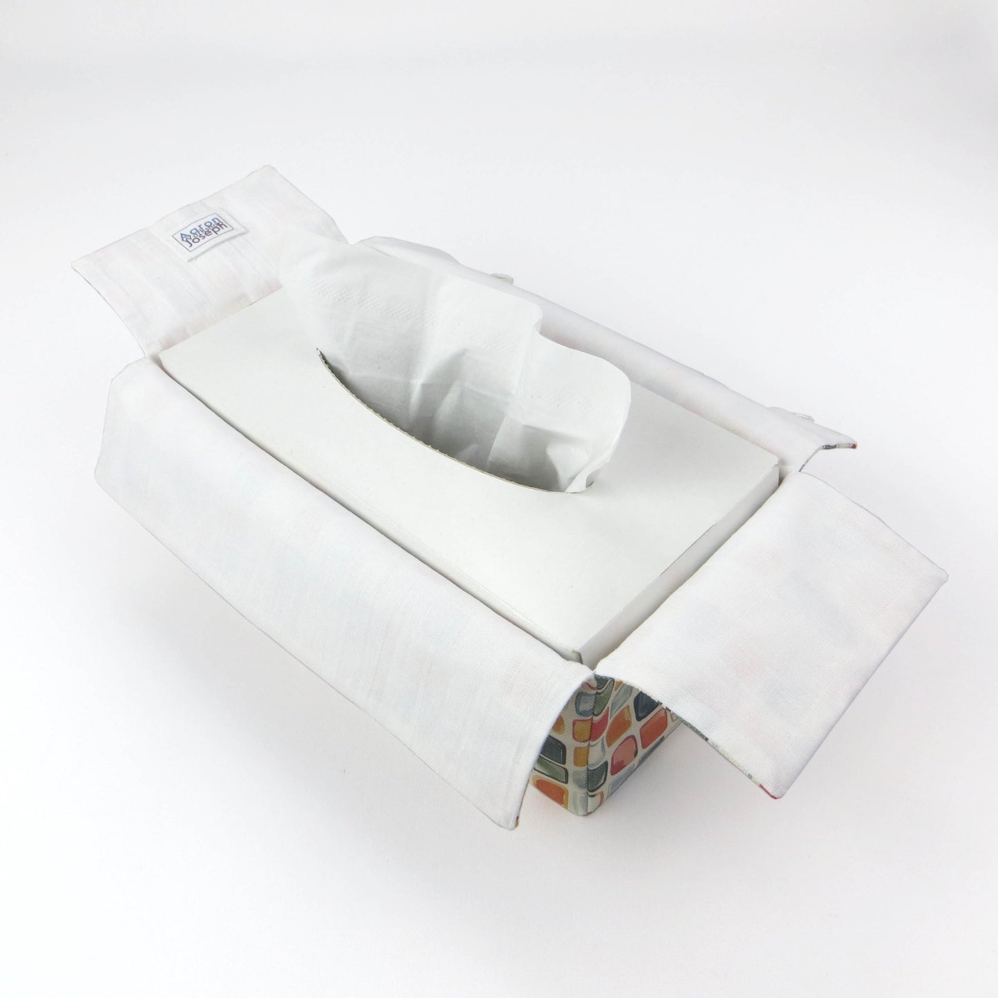 Cotton rectangle tissue box cover with multicoloured watercolour-style squares