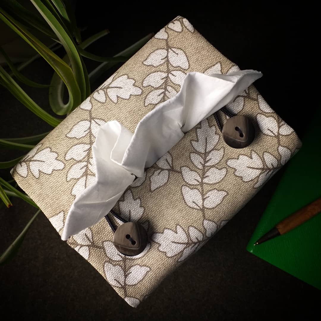 Cube Fabric Tissue Box Cover - Ash Leaves Oatmeal