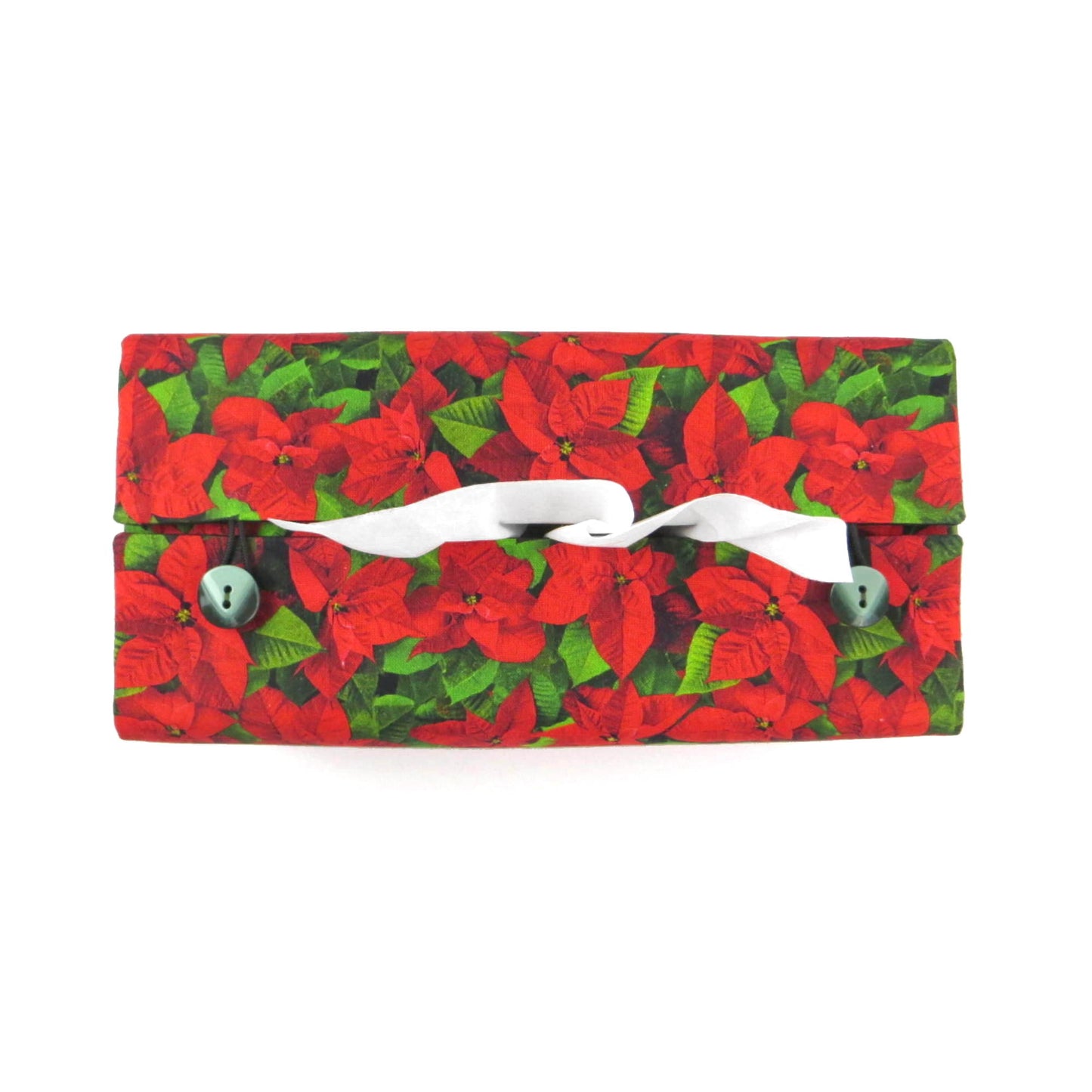 Rectangular Fabric Tissue Box Cover - Poinsettia Christmas Design