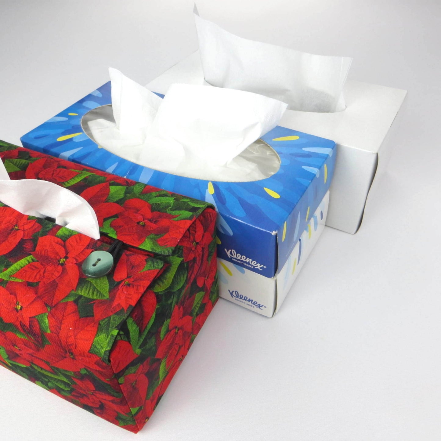 Rectangular Fabric Tissue Box Cover - Poinsettia Christmas Design