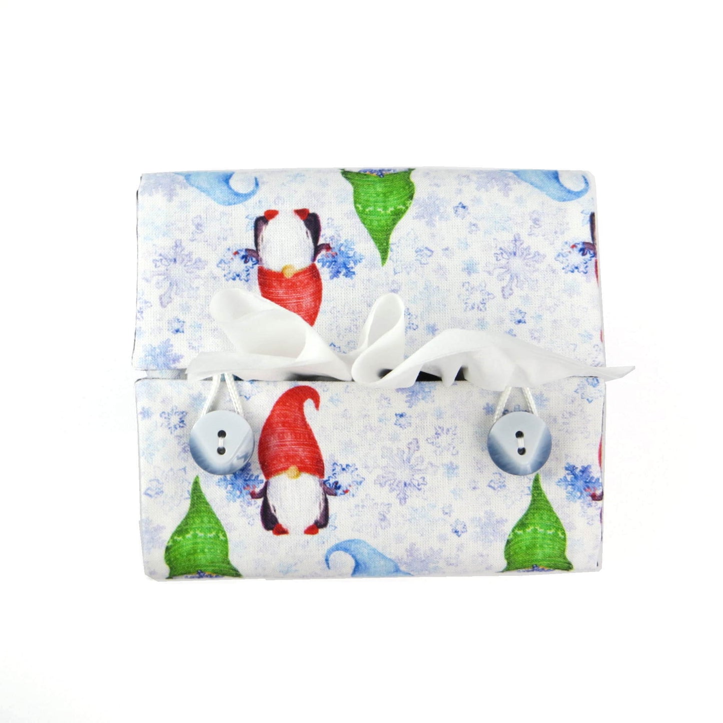 Cube Fabric Tissue Box Cover - Gnomes and Snowflakes Christmas Design