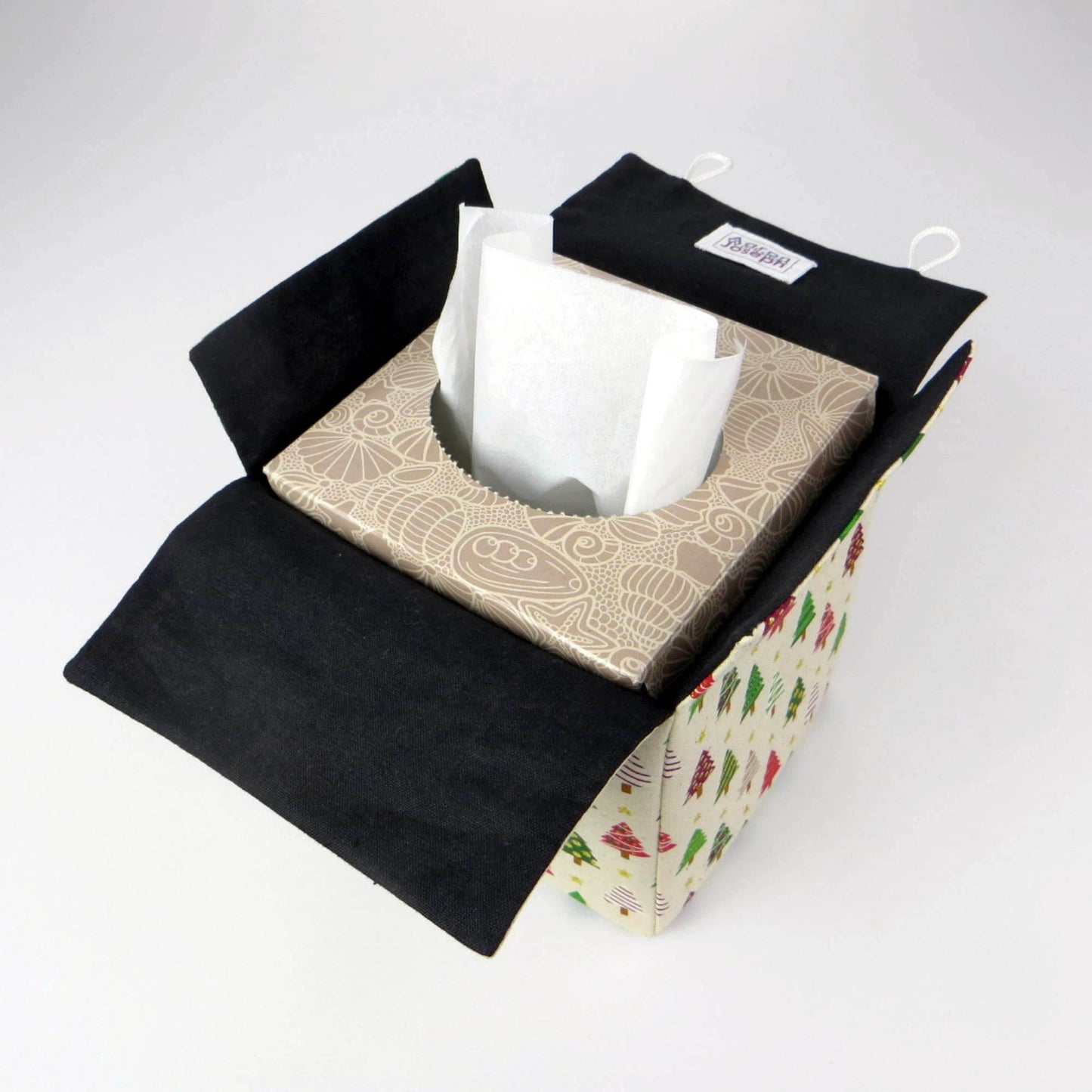 Cube Fabric Tissue Box Cover - Decorated Trees Christmas Design