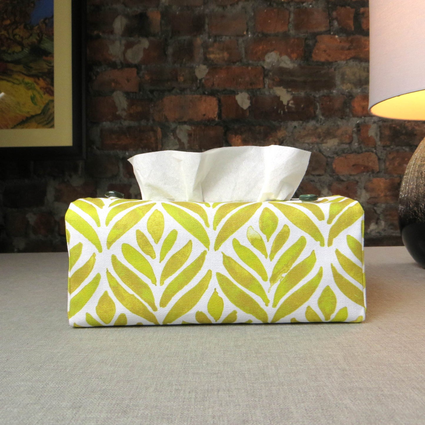 Rectangular Fabric Tissue Box Cover - Yellow Watercolour Leaves