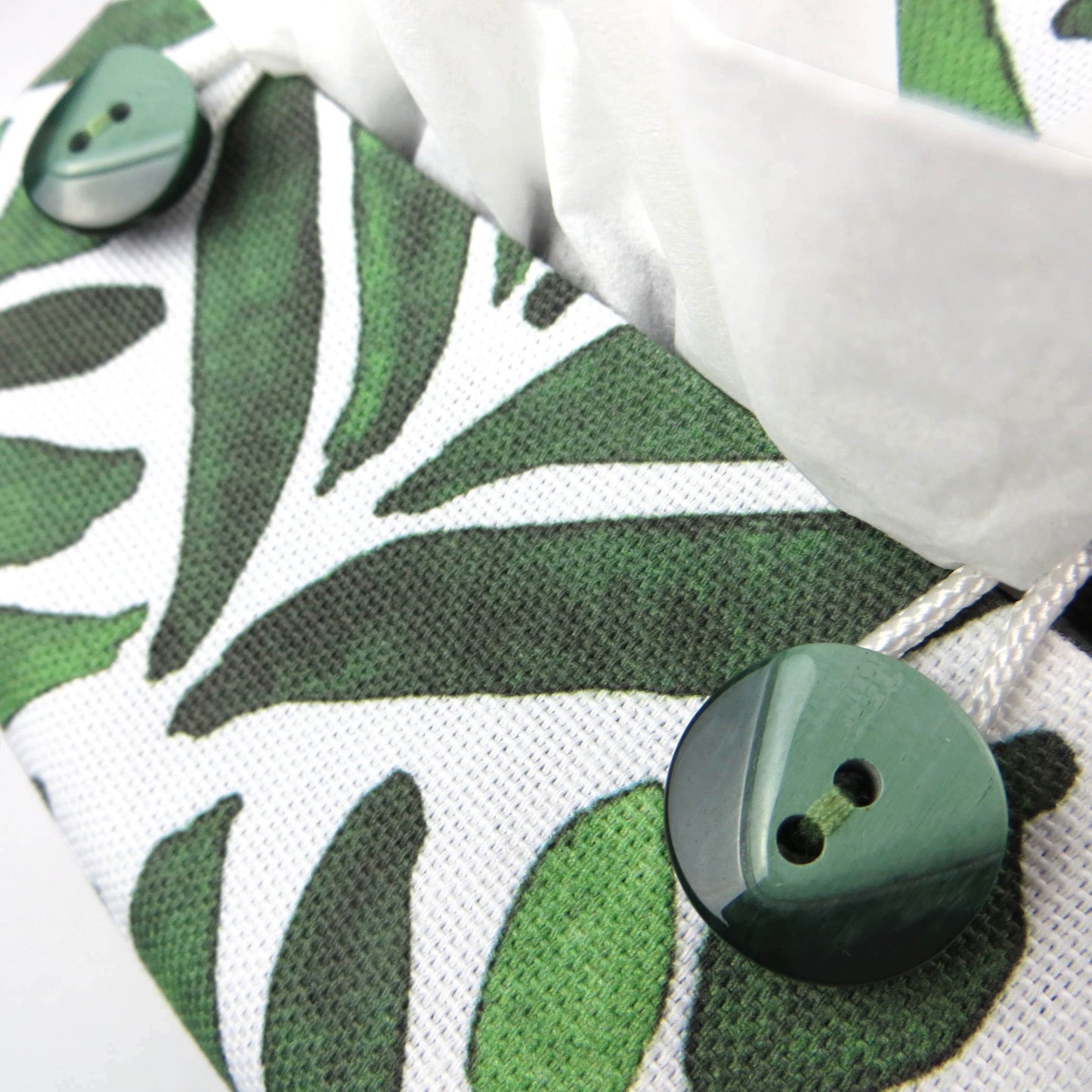Cube Fabric Tissue Box Cover - Green Watercolour Leaves