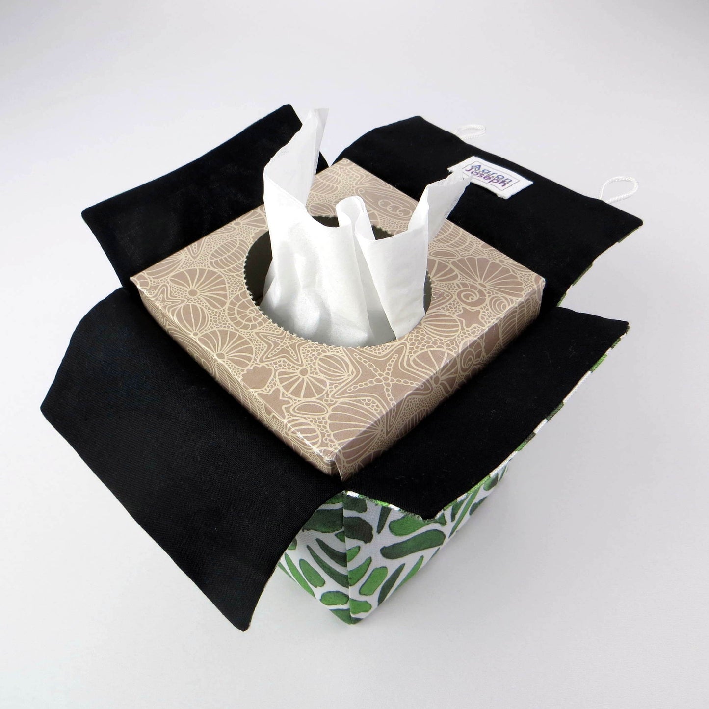 Cube Fabric Tissue Box Cover - Green Watercolour Leaves