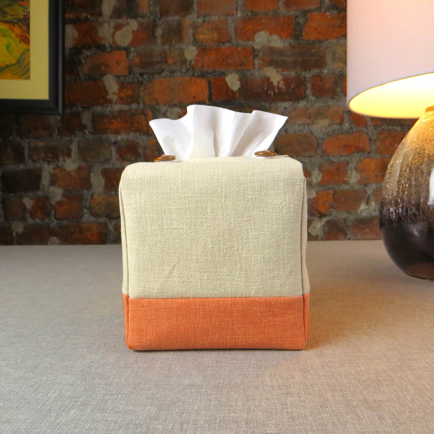 Cube Fabric Tissue Box Cover - Two Tone Sand and Orange