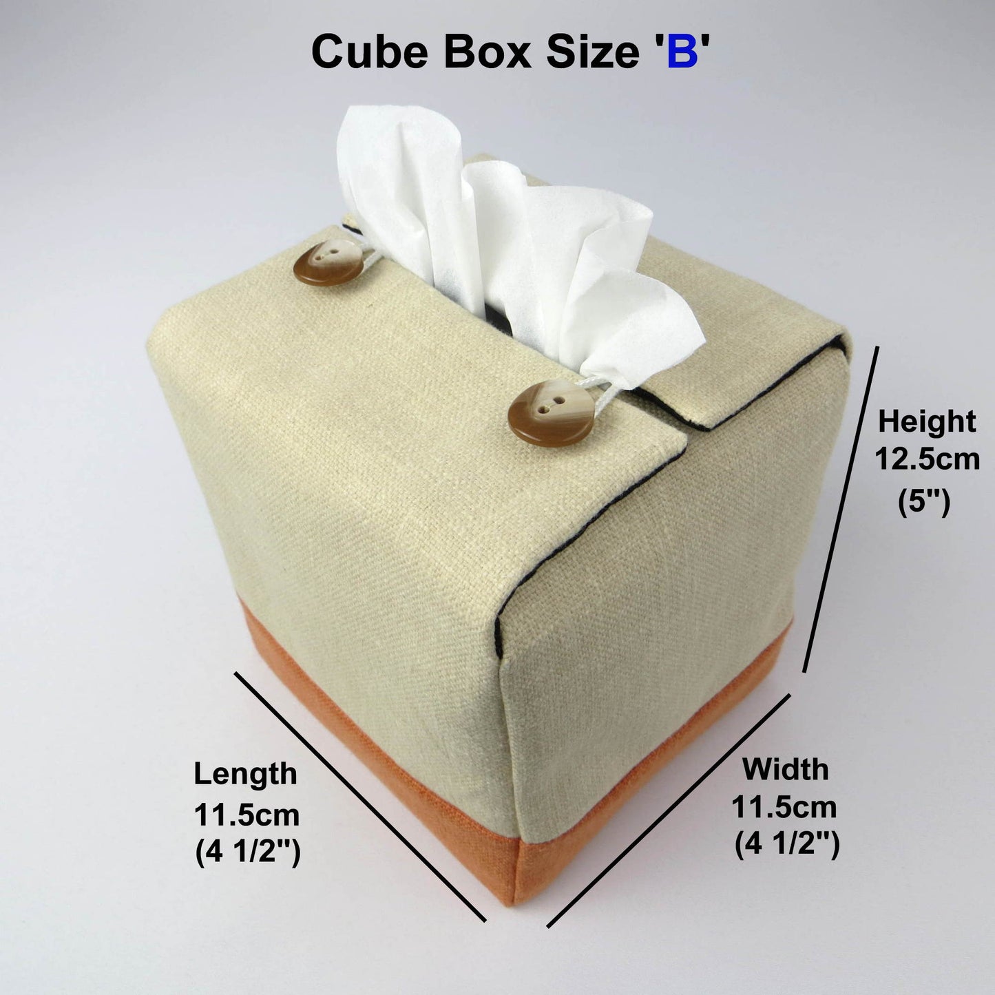 Square tissue box cover with sand colour top and orange base
