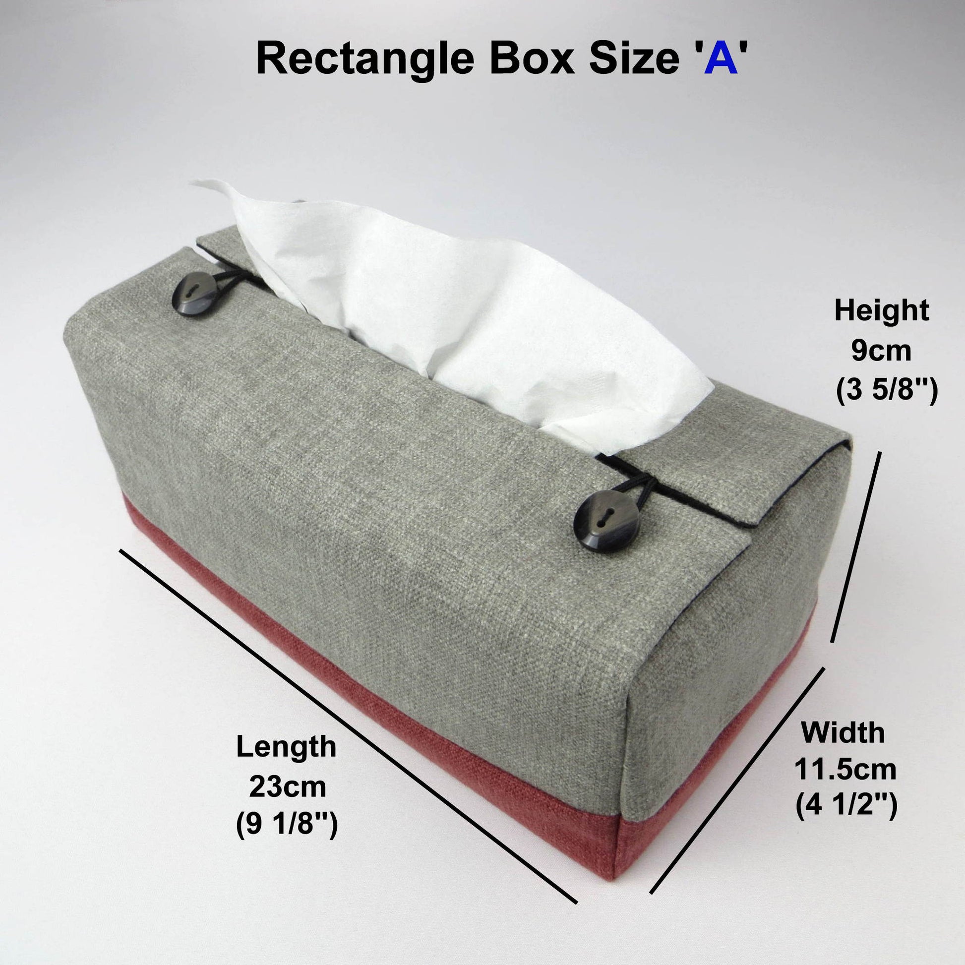 Rectangle tissue box cover with taupe top and burgundy base